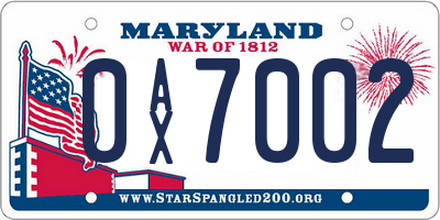 MD license plate 0AX7002