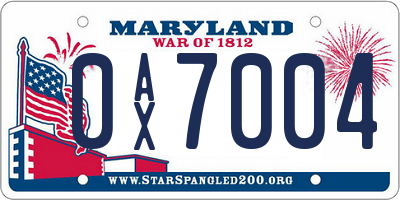MD license plate 0AX7004