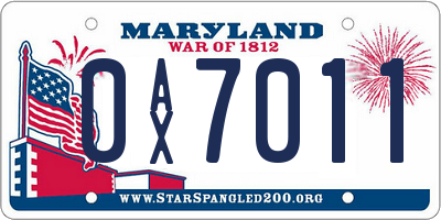 MD license plate 0AX7011
