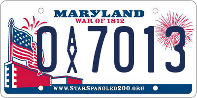 MD license plate 0AX7013