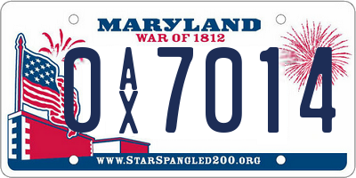 MD license plate 0AX7014