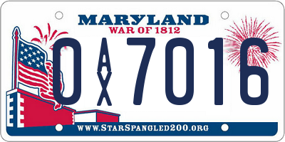 MD license plate 0AX7016