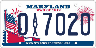 MD license plate 0AX7020