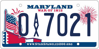 MD license plate 0AX7021