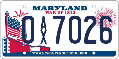MD license plate 0AX7026