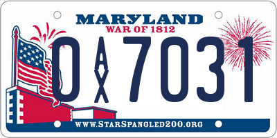 MD license plate 0AX7031