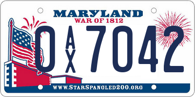 MD license plate 0AX7042