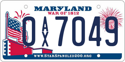 MD license plate 0AX7049