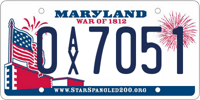 MD license plate 0AX7051