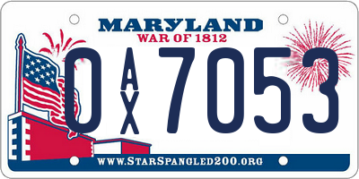 MD license plate 0AX7053