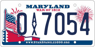 MD license plate 0AX7054