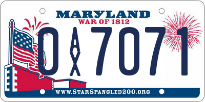 MD license plate 0AX7071
