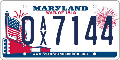 MD license plate 0AX7144