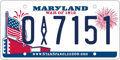 MD license plate 0AX7151