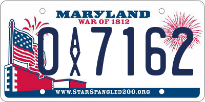 MD license plate 0AX7162