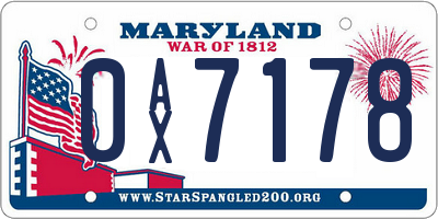 MD license plate 0AX7178