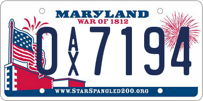MD license plate 0AX7194