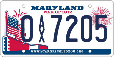 MD license plate 0AX7205