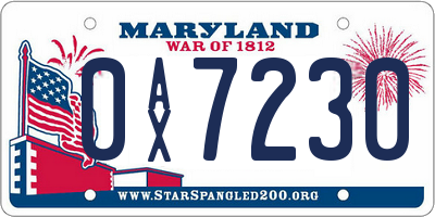 MD license plate 0AX7230