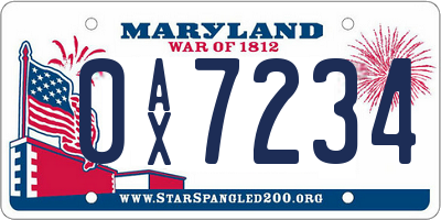 MD license plate 0AX7234