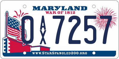 MD license plate 0AX7257