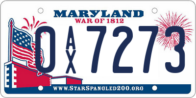 MD license plate 0AX7273