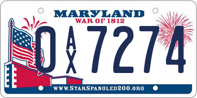 MD license plate 0AX7274
