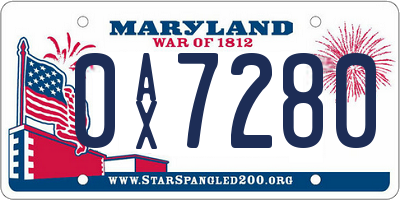 MD license plate 0AX7280