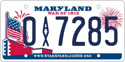 MD license plate 0AX7285