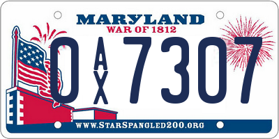 MD license plate 0AX7307