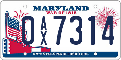 MD license plate 0AX7314