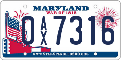 MD license plate 0AX7316