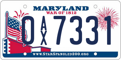 MD license plate 0AX7331
