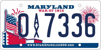 MD license plate 0AX7336
