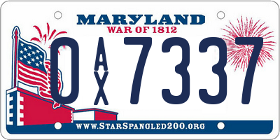 MD license plate 0AX7337