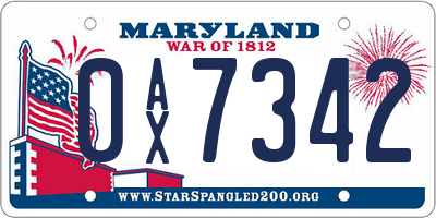 MD license plate 0AX7342