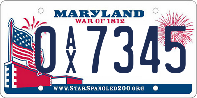 MD license plate 0AX7345