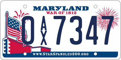 MD license plate 0AX7347