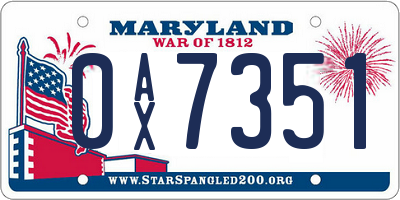 MD license plate 0AX7351