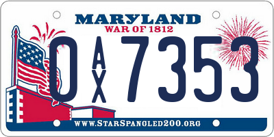 MD license plate 0AX7353