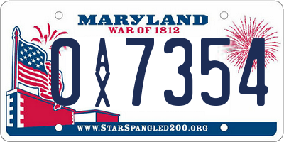 MD license plate 0AX7354