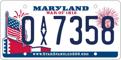 MD license plate 0AX7358