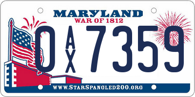 MD license plate 0AX7359