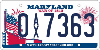 MD license plate 0AX7363