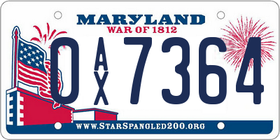 MD license plate 0AX7364