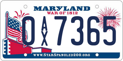 MD license plate 0AX7365