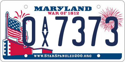 MD license plate 0AX7373