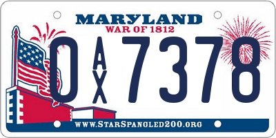 MD license plate 0AX7378