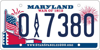 MD license plate 0AX7380