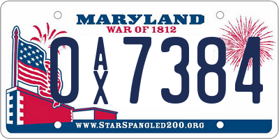 MD license plate 0AX7384